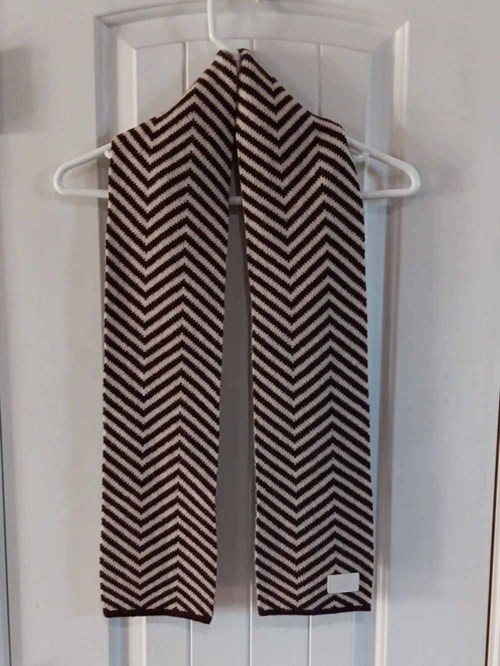 Coach Unisex Chevron Knit Scarf Brown Cream Lambswool Angora Muffler